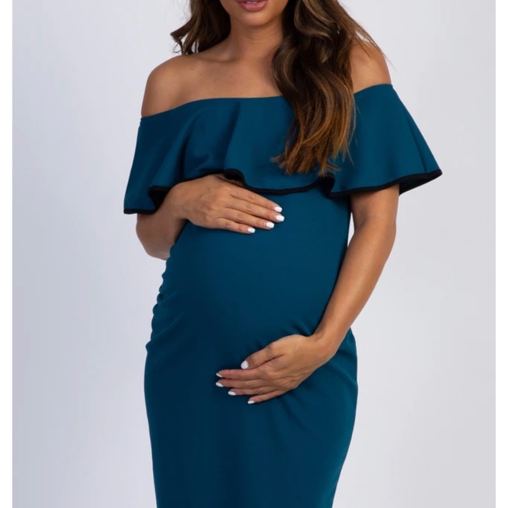 Teal Off Shoulder Maternity Dress- NWT
